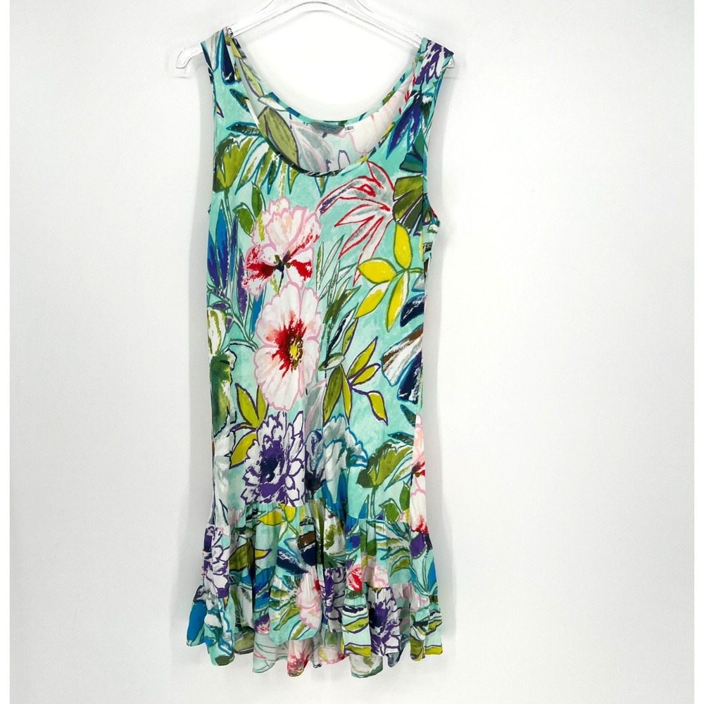 Jams World Short Tiered Dress Womens L Sachet Floral Hawaiian Tropical
